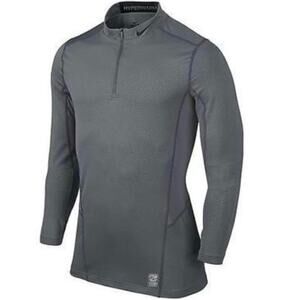 Nike Mens Sz L Pro Combat Hyperwarm Lite Fitted 1/4 Zip Shirt Grey Athletic